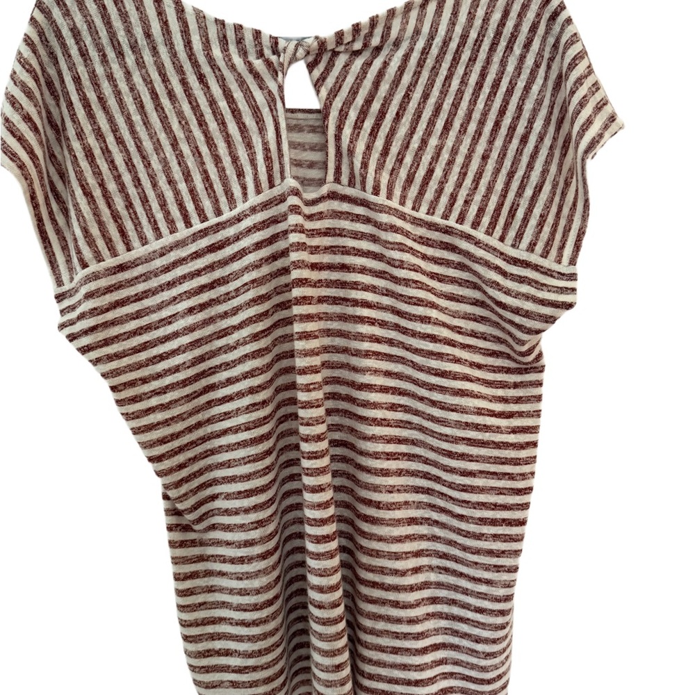 Bobeau Striped Red/Brown and White Women's Caty Twist Back Tee - Picture 3 of 4